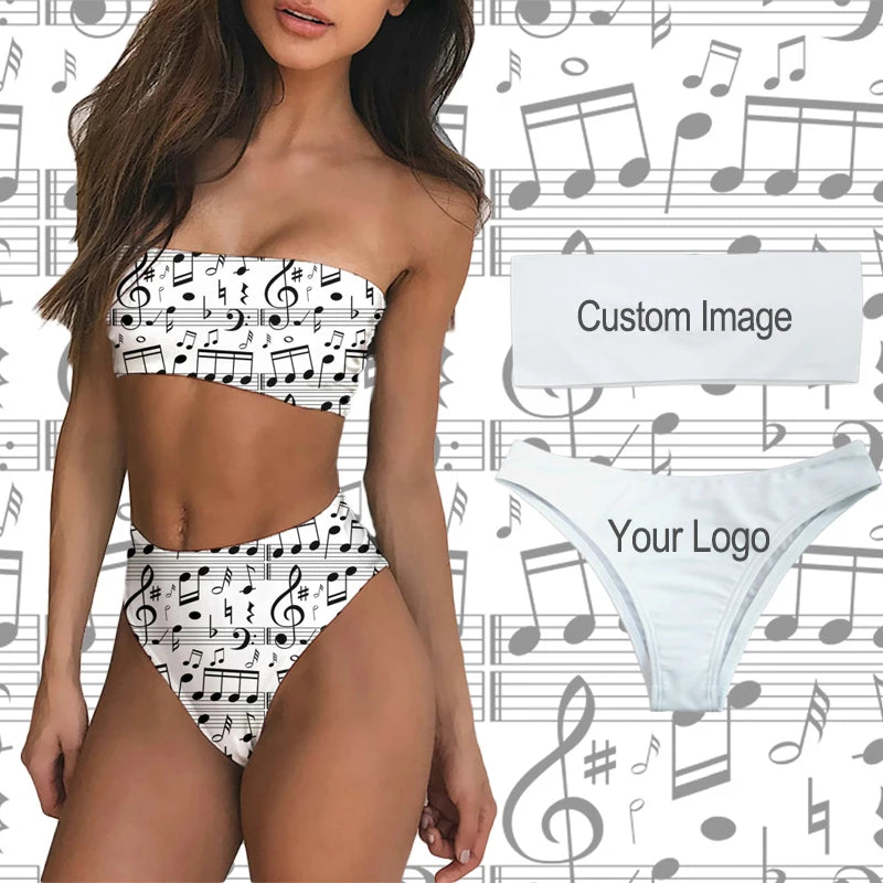 Doginthehole Fashion Reggae Music Design Bikini for Women Summer Sexy Bathing Suit Push Up 2pcs Bathing Suit Swimming Wear