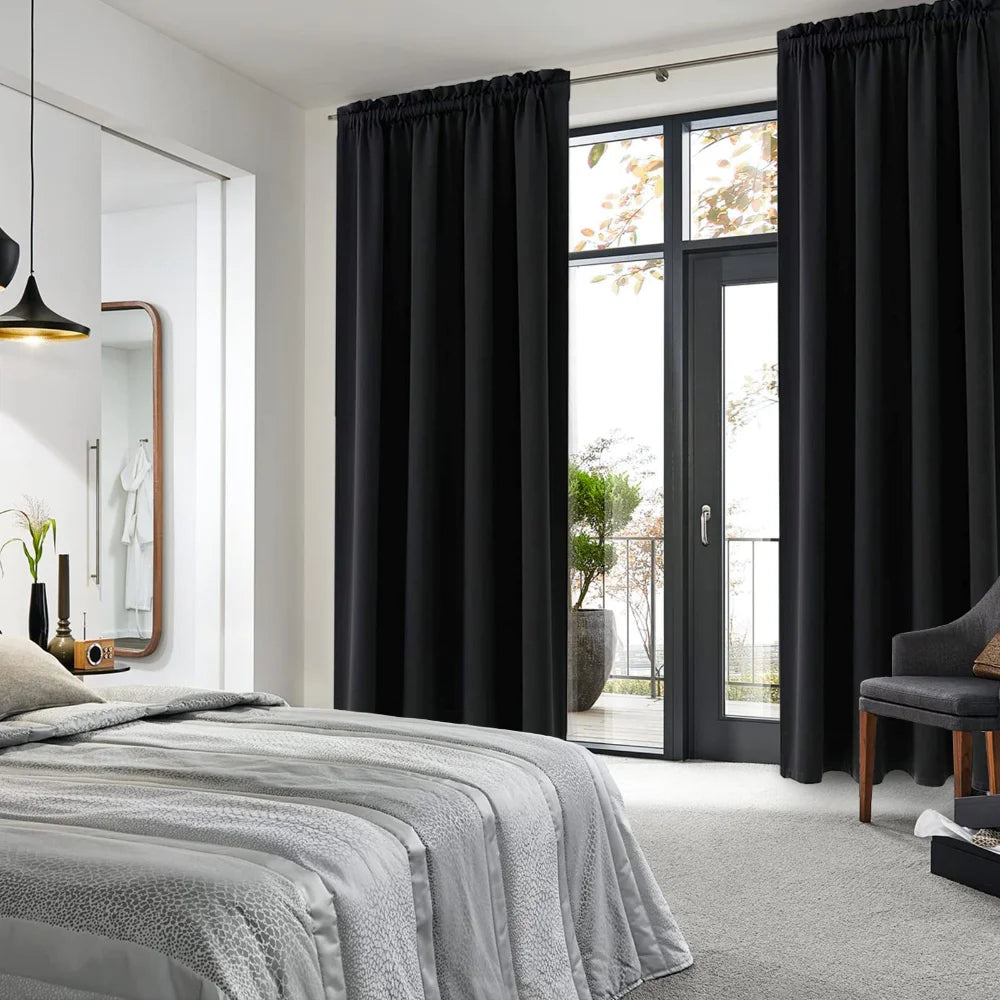 Curtains: 1Pc Black Blackout Curtains Light Reducing Thermal Insulated Grommet Black Out Curtains Panels Drapes for Living Room Bedroom