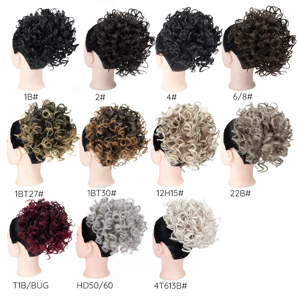 Leeons Drawstring Curly Bun Synthetic Chignon Hairpiece For Women Drawstring Ponytail Kinky Curly Tail Clip Hair Extensions