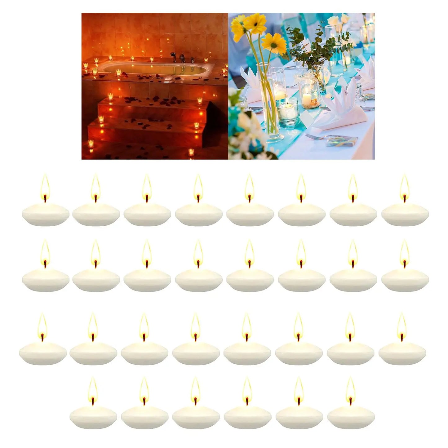 Candles: 30Pcs Romantic Unscented Floating Candles DIY Round Decor Party Supplies for Dinners Anniversary Weddings Valentines Events