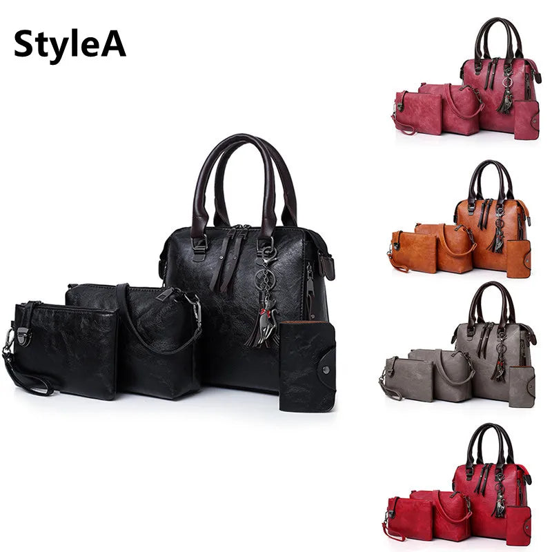 Handbag Set: Luxury Brand 4 Pcs/Set Women's Handbags Large Capacity Women Bag Ladies Leather Tote Fashion Shoulder Bags for Women 2023 Wallet