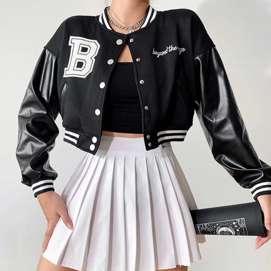 Kim Baseball Jacket: Woman Y2K Oversized Baseball Uniform Jacket Bomber Top Coat Letters Embroidery Pattern Long Sleeve Jacket with Pocket