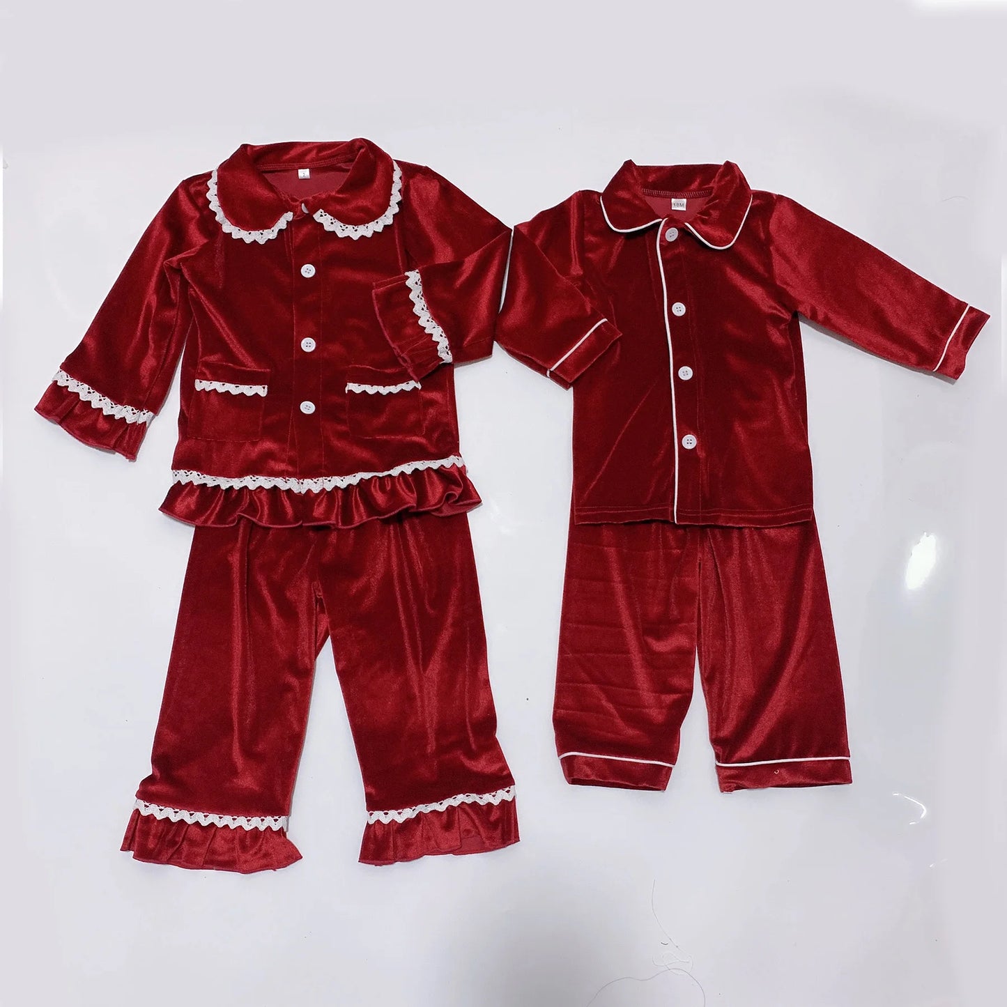 2023 Winter Sleepwear Family Christmas Matching Pajamas Set Red Velvet Pajamas Kids Clothes Girls Boys Women Baby Childrens PJS