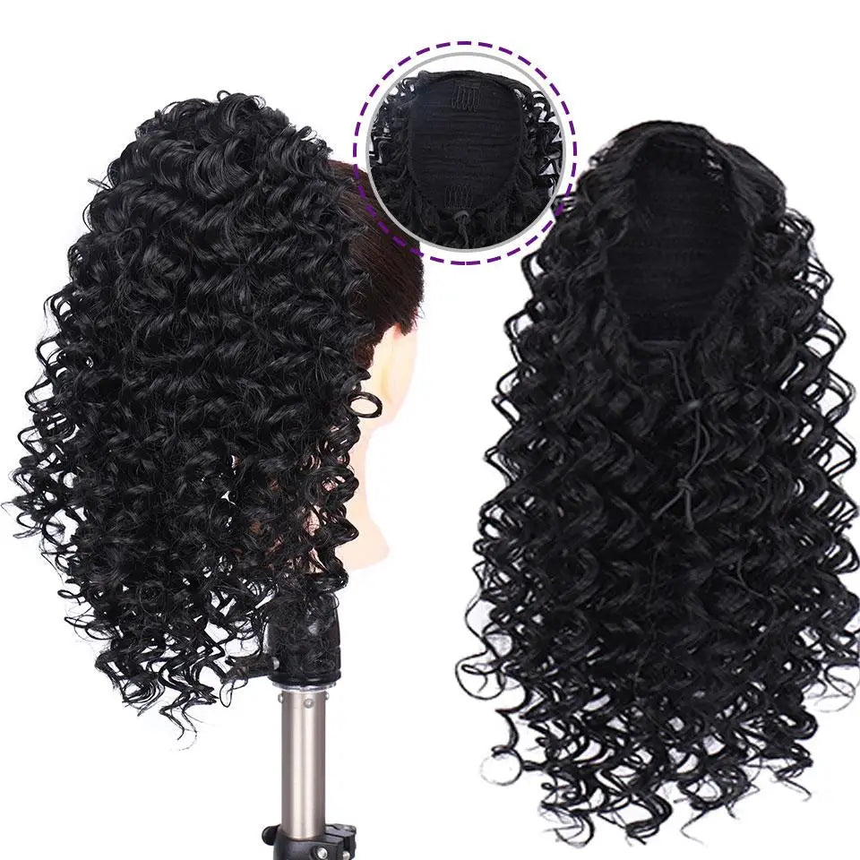 JINKAILI Synthetic Drawstring Kinky Curly Ponytail  Pony Tail Hair Extensions African American Curly Heat Resistant Hair Wig