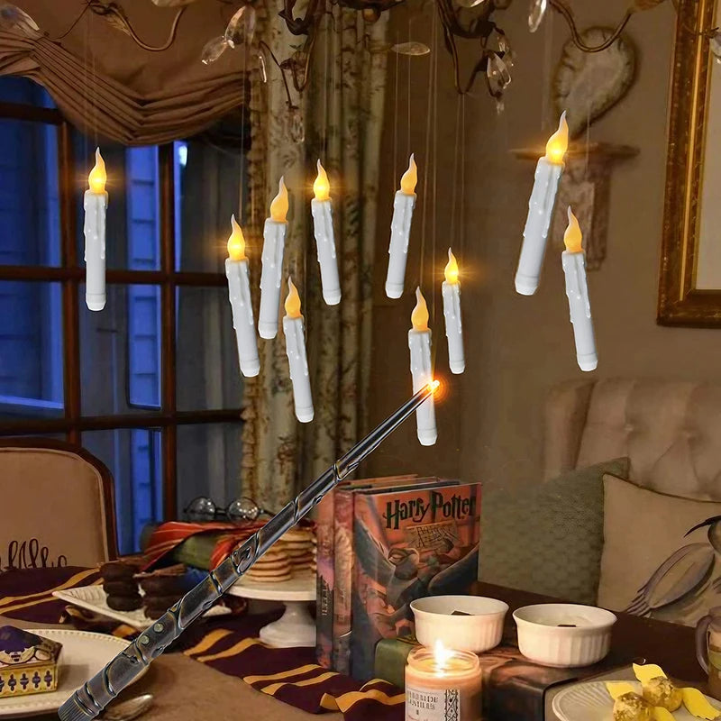 Candles: 12pcs LED Flameless Candle With Magic Wand Floating Candles Witch Decor Taper Candles For Halloween Christmas Party Church