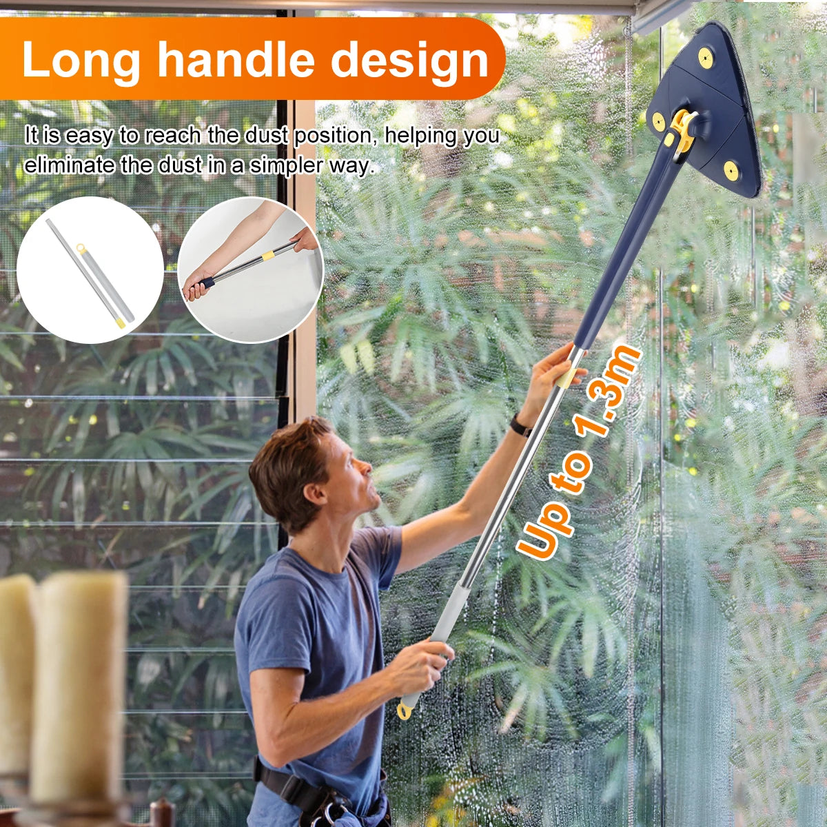 Cleaning Rotatable Mop: Cleaning Mop 360° Rotatable Water Absorption Triangular Mop Foldable Automatic Water Squeezing Wall Cleaning Mop OR 3 Mop Cloth