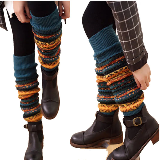 Women Winter Warm Foot Cover Knitted Leg Warmers Wool Lady High Boot Knee Stockings Trim Crochet Knit Long Socks Legging Warmer