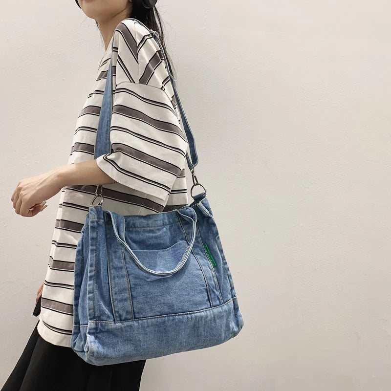 Denim Bags For Women Large Shoulder Bag With Zipper Jeans Shopping Bag Canvas Messenger Bag Satchel Eco Bag Korean Handbags