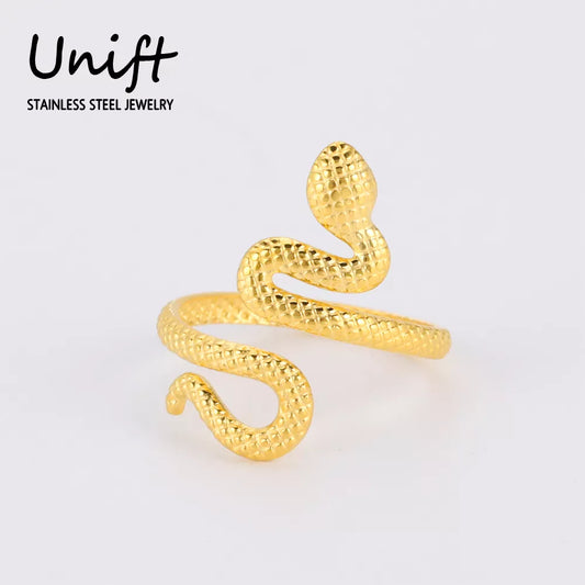 Unift Gothic Cobra Snake Rings for Men Women Punk Goth Exaggerated Stereoscopic Reptile Stainless Steel Ring Jewelry Party Gift