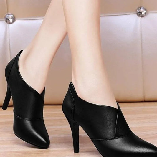 Women's Shoe: Spring Fashion High Heels Ankle Boots Women Dress Shoes Lace Pointed Toe Botas Mujer Rhinestone Booties Gladiator Black Red