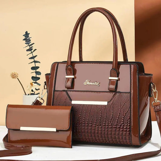 Handbag Set: 2Pcs Set Women Handbags Large Capacity Women Bag Ladies Leather Tote Shoulder Bags