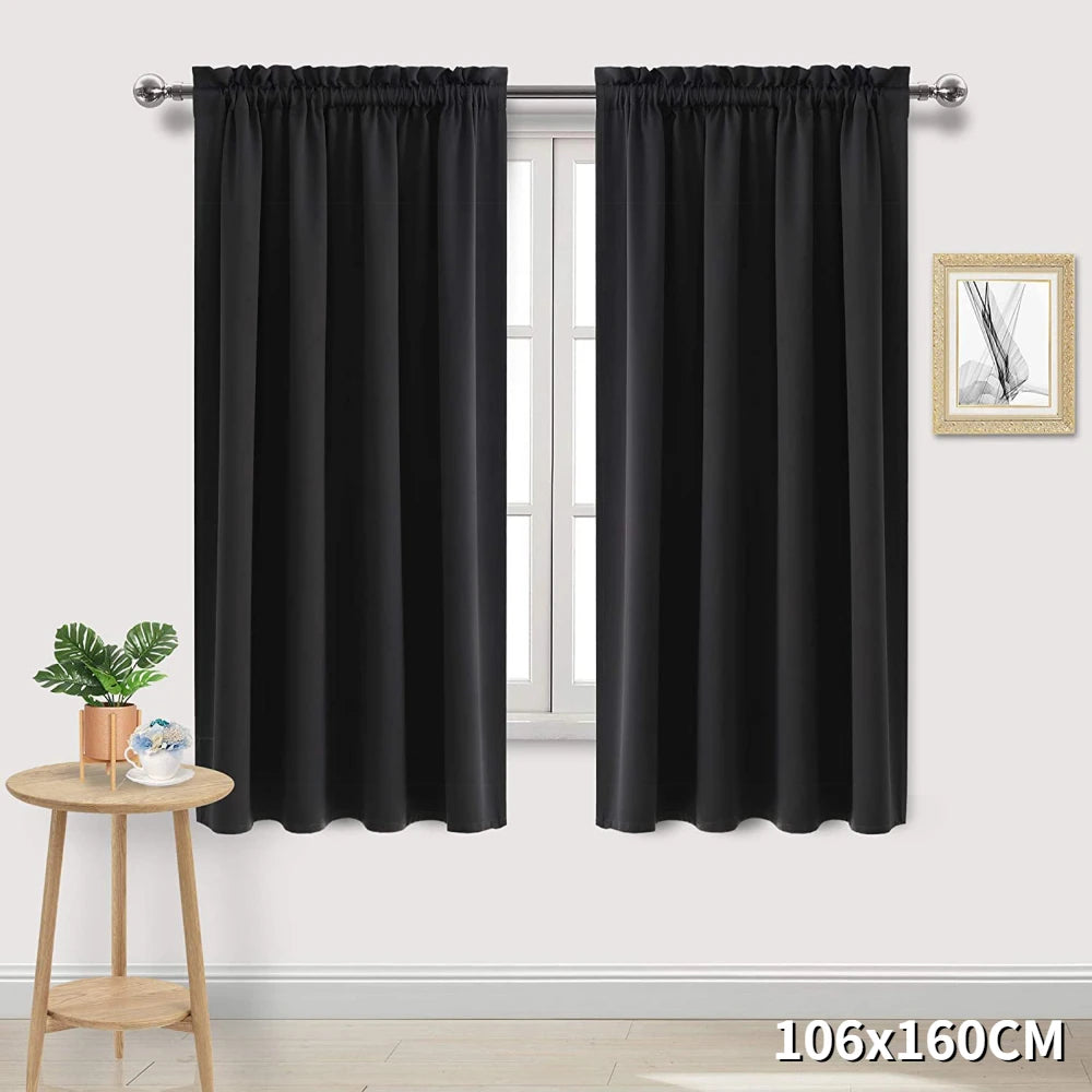 Curtains: 1Pc Black Blackout Curtains Light Reducing Thermal Insulated Grommet Black Out Curtains Panels Drapes for Living Room Bedroom