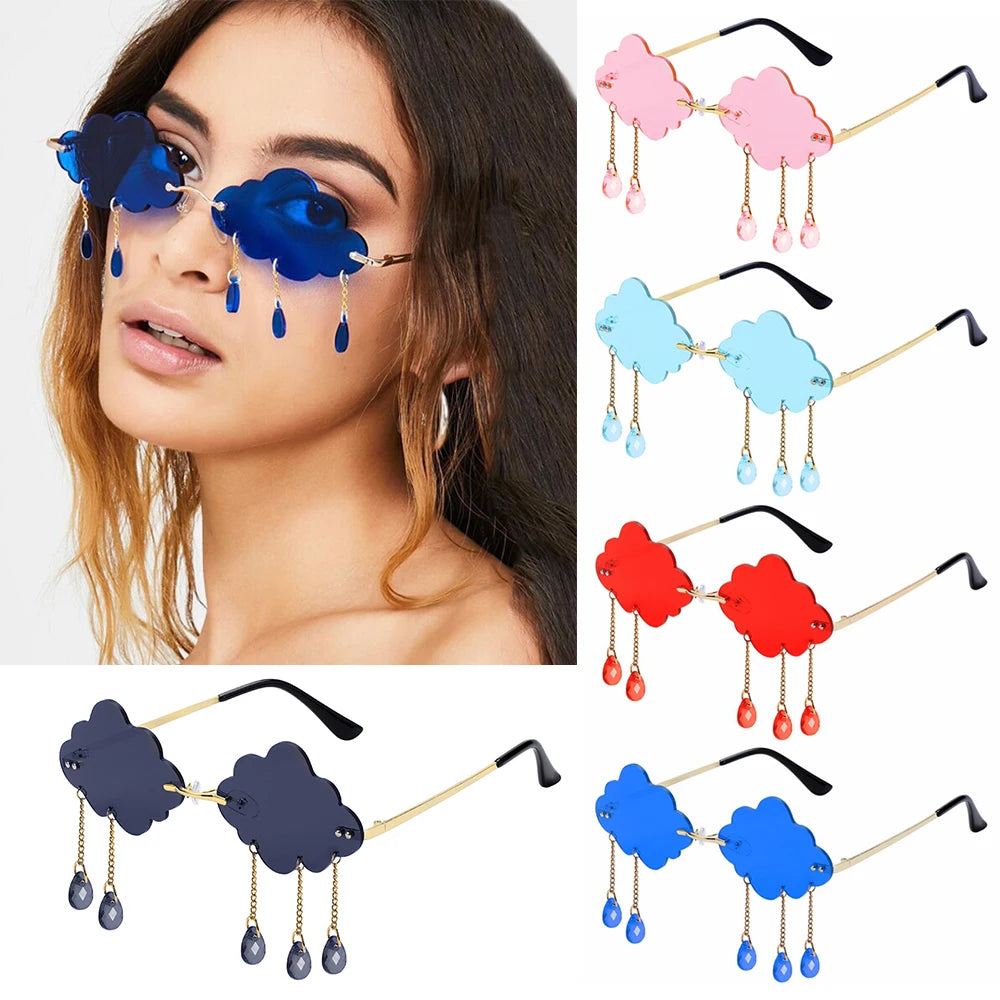 UV400 Trendy Tassel Sunglasses Fashion Retro Rimless Sun Glasses Steampunk Sunglasses Shades Funny Clouds Shaped Eyeglasses