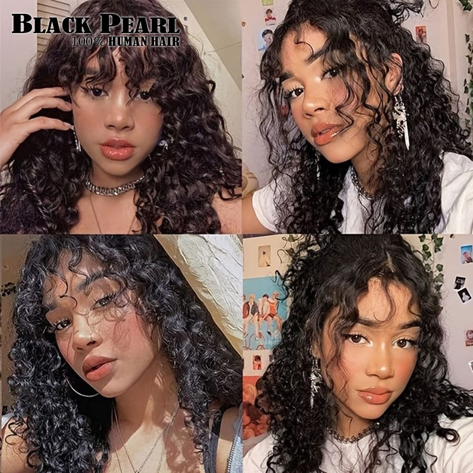 Black Pearl Jerry Curly Wig With Bangs Human Hair Glueless Wigs