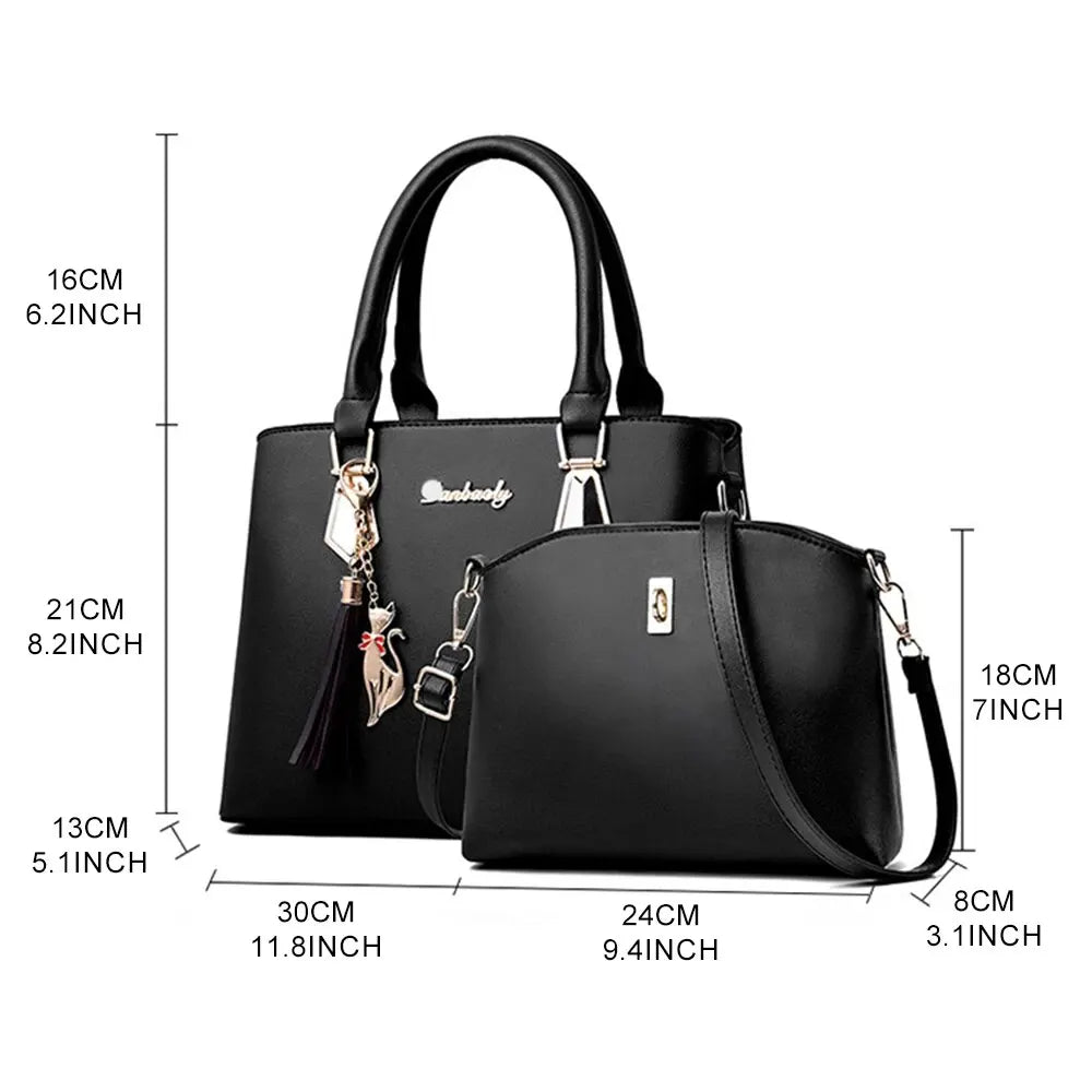 All-pu Two-piece WOMEN'S Handbag Leather Large Capacity Daily Commuter WOMEN'S Handbag Set Heavy Duty Multi-colored Glasses Mobi