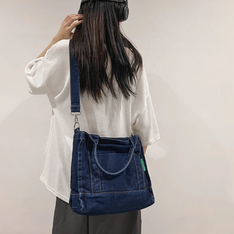 Denim Bags For Women Large Shoulder Bag With Zipper Jeans Shopping Bag Canvas Messenger Bag Satchel Eco Bag Korean Handbags