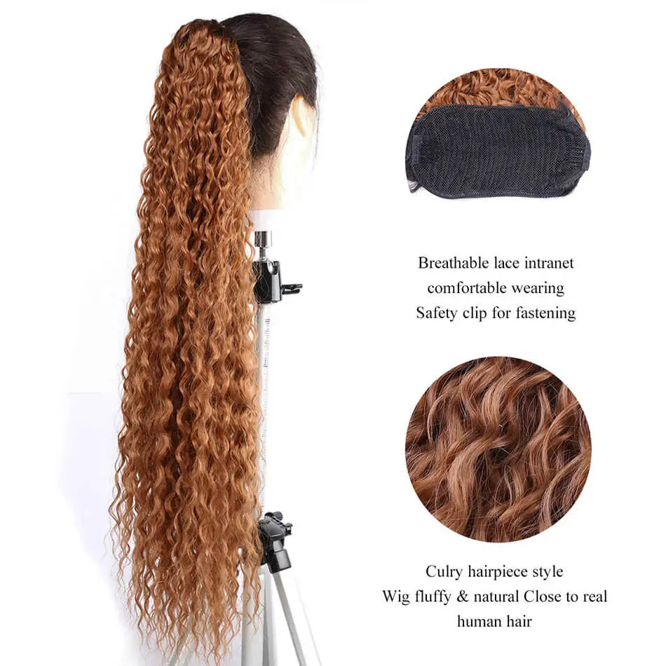 Long Drawstring Ponytail Extensions Synthetic Kinky Curly Ponytails Clip In Soft 32Inch Straight Ombre Afro Curls Fake Hair