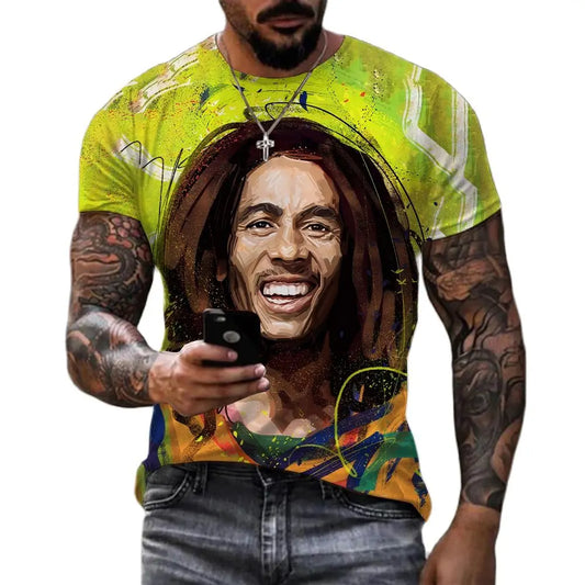 Bob Marley T-Shirt🇯🇲: Summer Harajuku Men's Casual T-shirt Reggae Singer Bob Marley 3d Printed Shirt Round Neck Funny Short Sleeve Clothing Street Plus Size