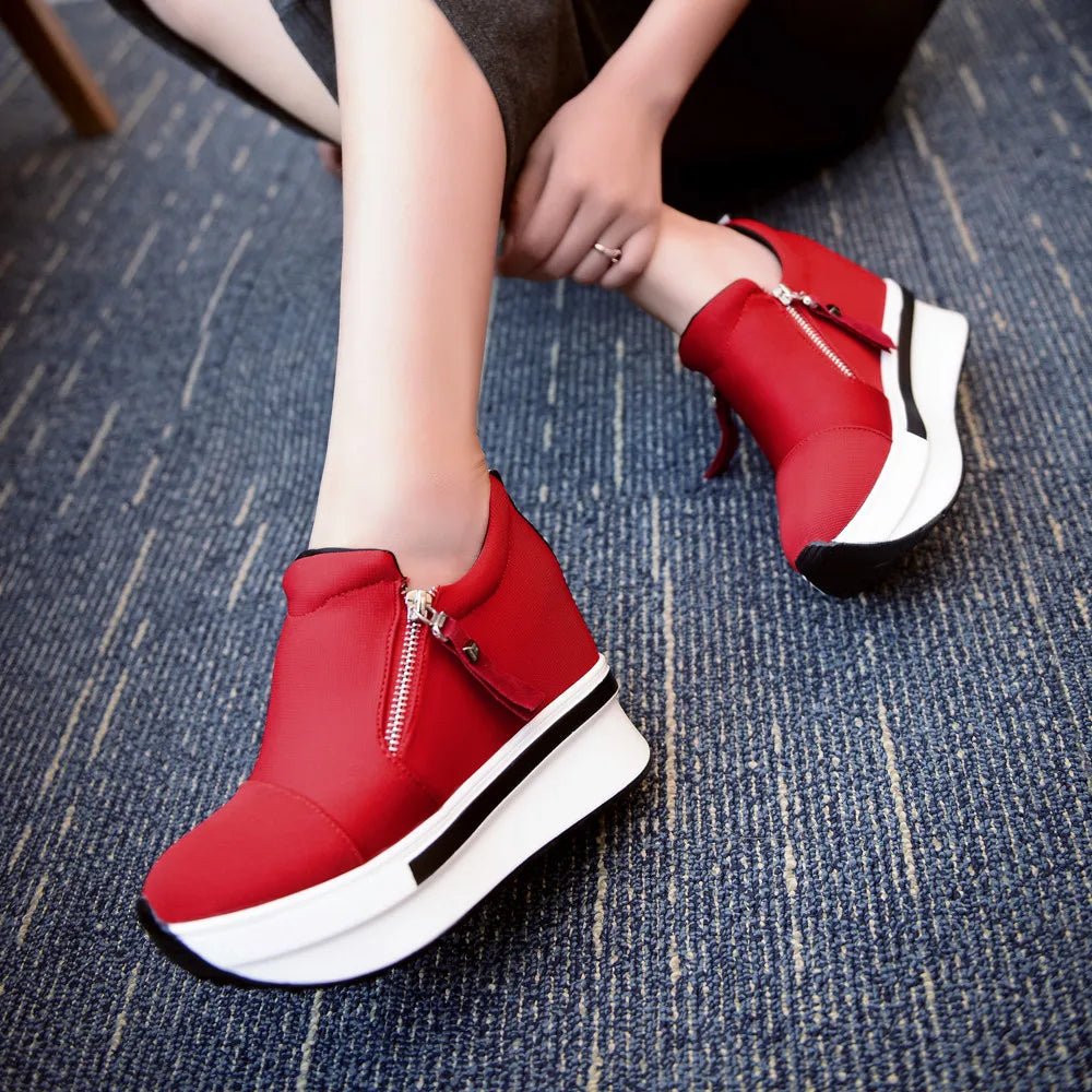 Women's Shoes: Wedges Ankle Boots Platform Thick Bottom Shoes Slip On Zipper Fashion Casual Female Sneakers Shoes Zapatos De Mujer