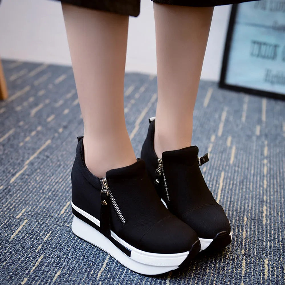 Women's Shoes: Wedges Ankle Boots Platform Thick Bottom Shoes Slip On Zipper Fashion Casual Female Sneakers Shoes Zapatos De Mujer