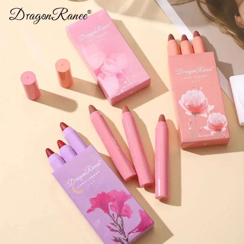 Velvet Lipstick Set 3pcs Crayon Lip Stick Set Matte Nude Color Lipstick Pen Makeup Smooth High Color Rendering Lip Rouge Sticks