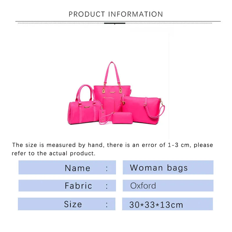 Handbag Set: TRAVEASY 6 Sets Fashion Women Bag Oxford New Ladies Handbags Large Capacity Tote Bags Free Shipping Small Shoulder Bag for Women