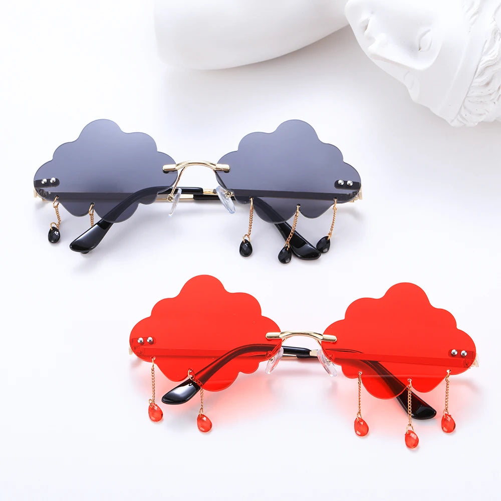 UV400 Trendy Tassel Sunglasses Fashion Retro Rimless Sun Glasses Steampunk Sunglasses Shades Funny Clouds Shaped Eyeglasses