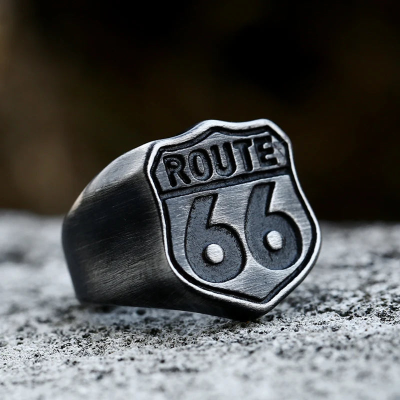 Beier New Store 316L Stainless Steel Ring High Quality USA Biker Road ROUTE 66 Ring For Men Motor Biker Men's Jewelry LLBR8-126R