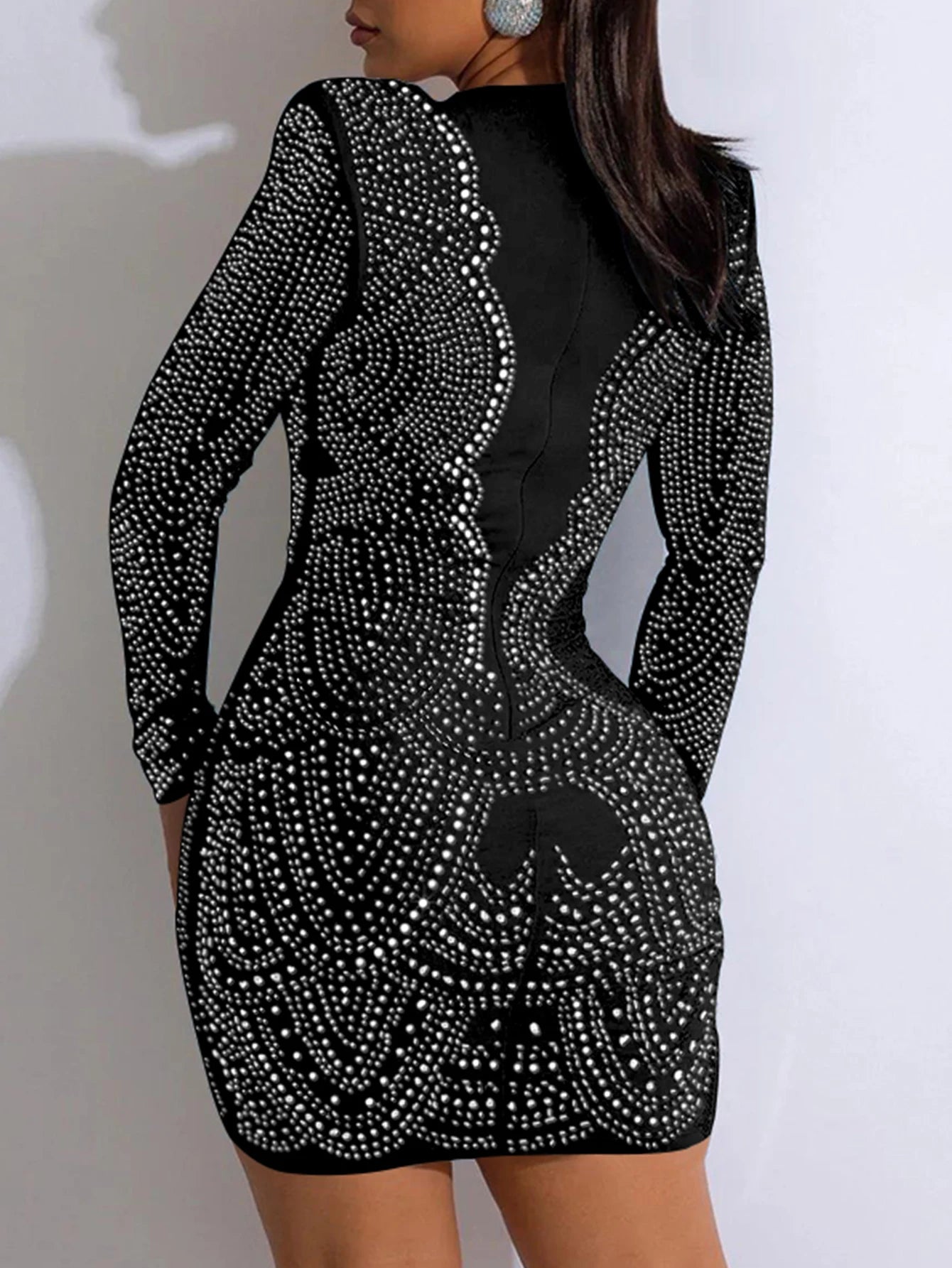 Sequin Goddess Dress (4): Sexy See Through Mesh Rhinestone Mini Summer Dress Women Evening Dresses Long Sleeve Bodycon Club Birthday Party Dress Vestidos