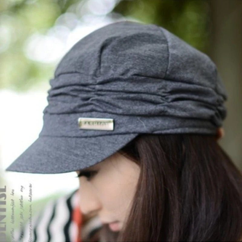 Everything Beret: Women Beret Hat Fashion Pleated Peaked Cap Casual Outdoor Sports Travel Sunhat Ladies Cotton Caps Autumn Winter Black Gray Brown