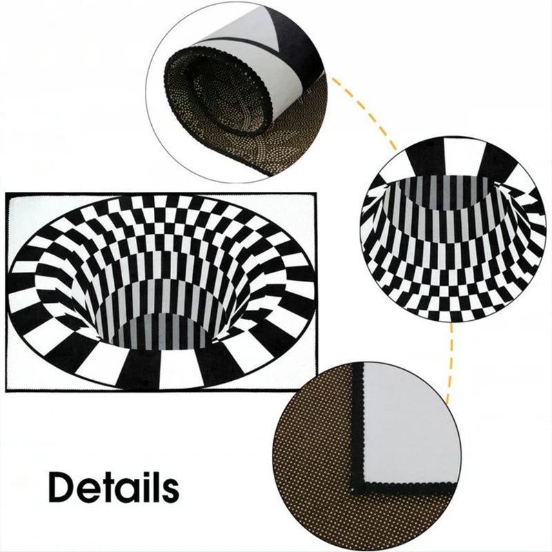 RUG-VORTEX (Large Swirl): Geometric Antiskid Living Floor Rug Room Decor Home Rugs Nordic Modern Black Hole Round Area Rugs 3d Vortex Illusion Back Carpet