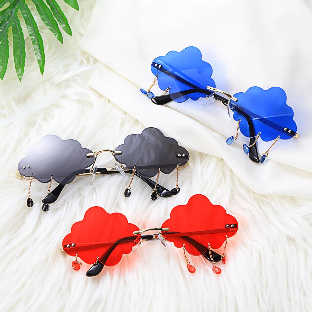 UV400 Trendy Tassel Sunglasses Fashion Retro Rimless Sun Glasses Steampunk Sunglasses Shades Funny Clouds Shaped Eyeglasses