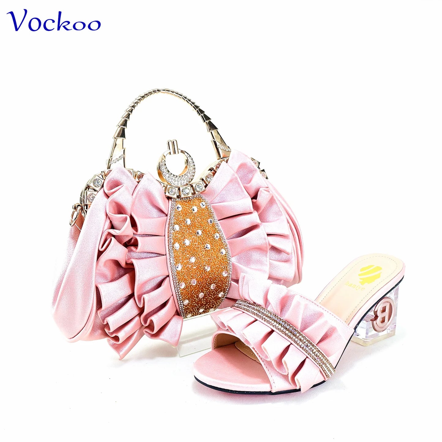 Fashionable New Arrivals Italian Ladies Shoes Matching Bag Set in Pink Color with Appliques 2024 INS Hot Sale Slipper for Dress