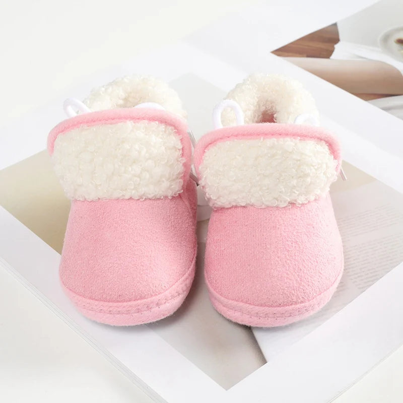 Baby Shoes Booties Baby Boy Girl Shoes Winter Warm Anti-slip Soft Sole Newborns First Walkers Infant Solid Crib Shoes