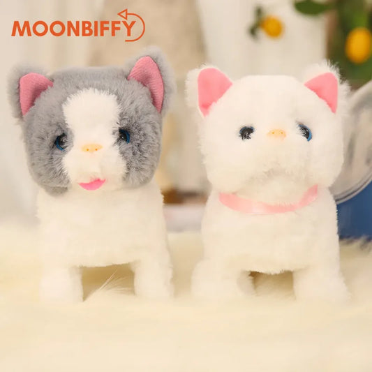 Lovely Barking Walking Electric Cat Plush Toys Hand-on Ability Electric Pets Soft Touching Toys for Kids BirthdayChristmas Gifts