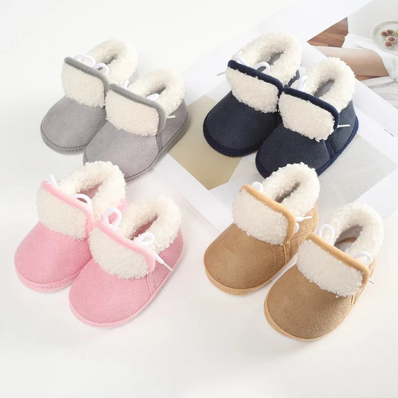 Baby Shoes Booties Baby Boy Girl Shoes Winter Warm Anti-slip Soft Sole Newborns First Walkers Infant Solid Crib Shoes