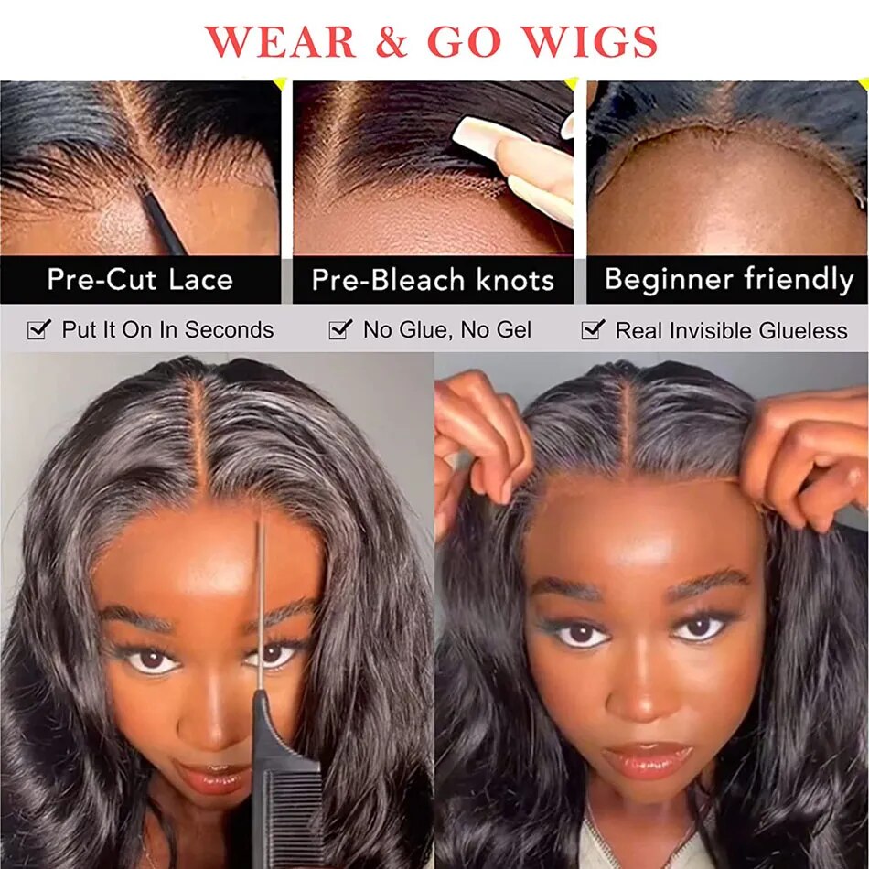 4x4 5x5 Wear and Go Glueless Human Hair Wig Body Wave Pre Cut Lace Closure Wig Glueless Wig Human Hair Ready to Wear Ossilee