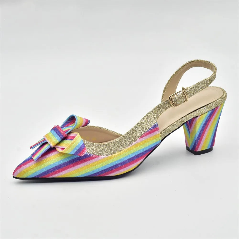 Italian High Fashion Shoes Decorated with Rainbow Butterfly Shoes and Bag To Match for Wedding Nigeria Bag and Shoes for Ladies