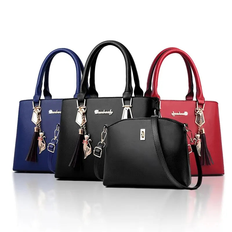 All-pu Two-piece WOMEN'S Handbag Leather Large Capacity Daily Commuter WOMEN'S Handbag Set Heavy Duty Multi-colored Glasses Mobi