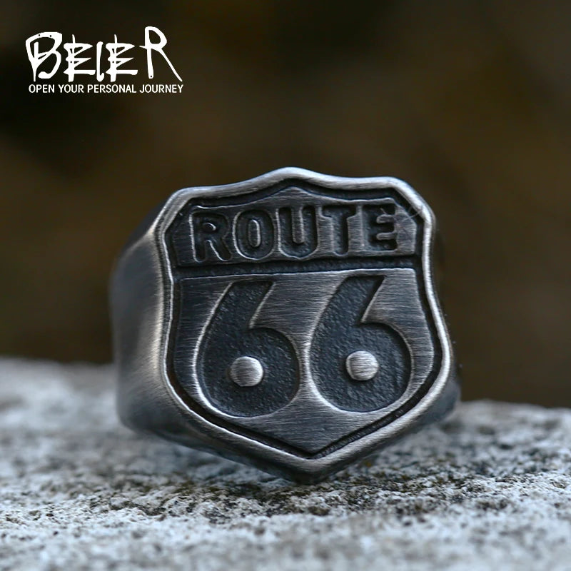 Beier New Store 316L Stainless Steel Ring High Quality USA Biker Road ROUTE 66 Ring For Men Motor Biker Men's Jewelry LLBR8-126R