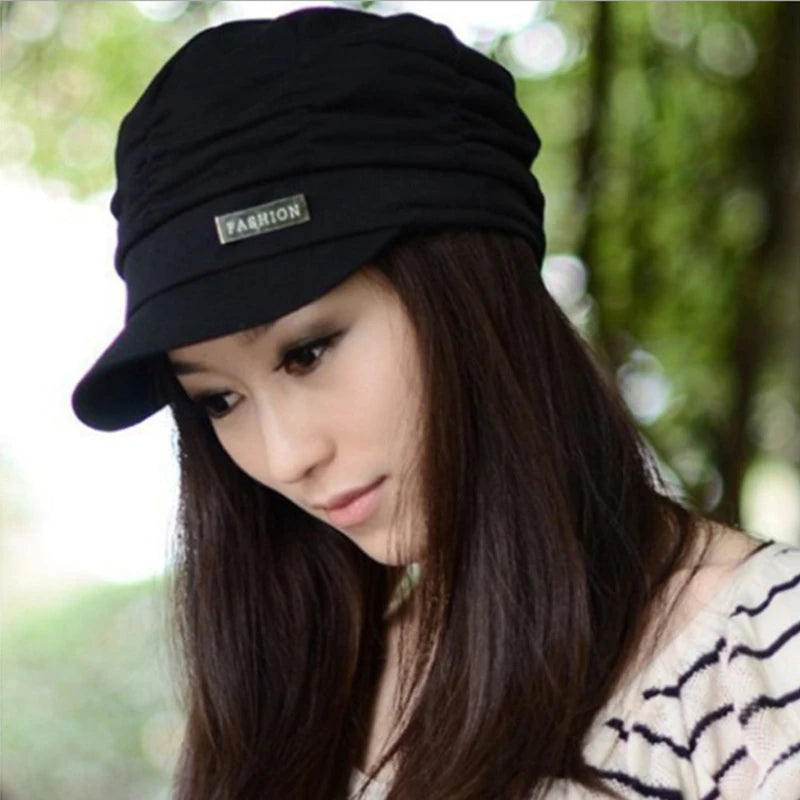 Everything Beret: Women Beret Hat Fashion Pleated Peaked Cap Casual Outdoor Sports Travel Sunhat Ladies Cotton Caps Autumn Winter Black Gray Brown