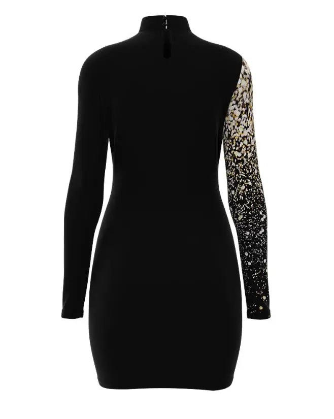 Sequin Goddess Dress (12): Women's Fashion Sexy Skinny Dresses Autumn New Christmas Glitter Print Cutout FrontBodycon Elegant Long Sleeve Mini Dress