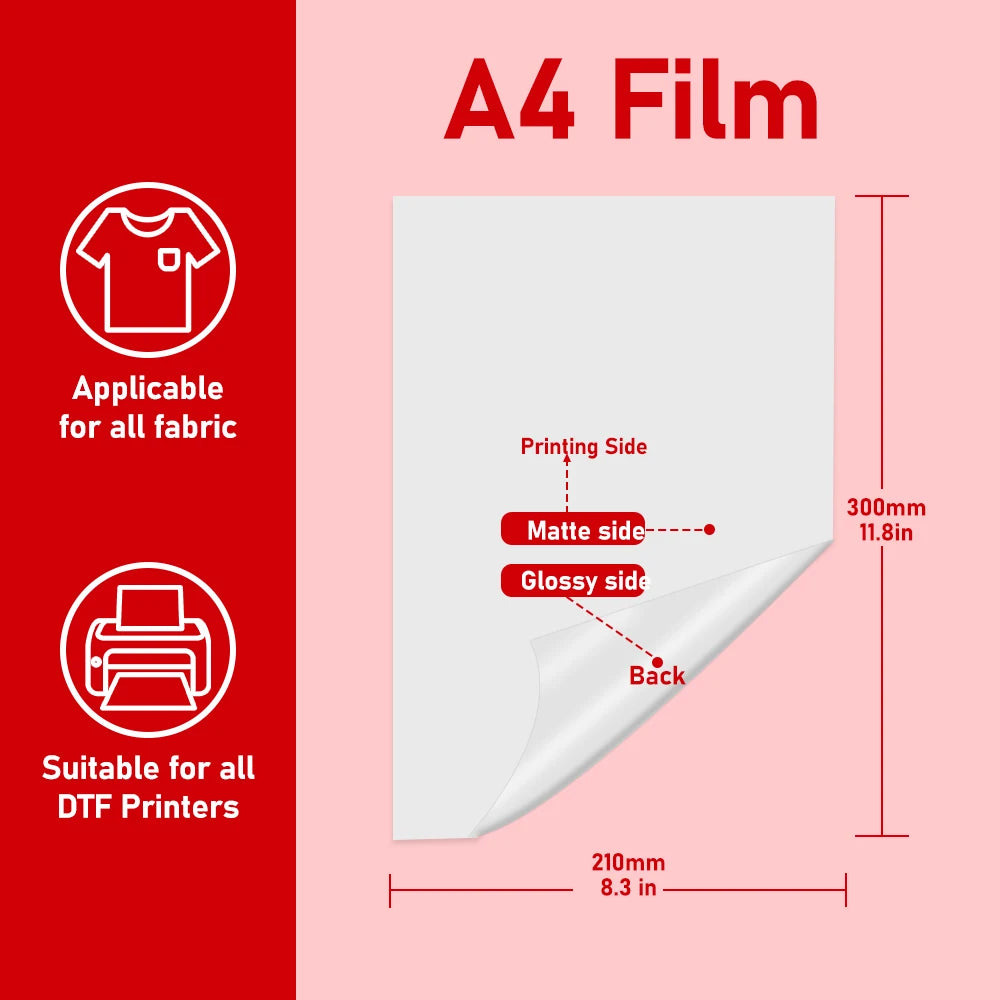 25/50/100 Sheets A4 DTF Transfer Film Paper 75U Thickness Transparent Double Sided Adhesive Film Transfer DTF Film Printing