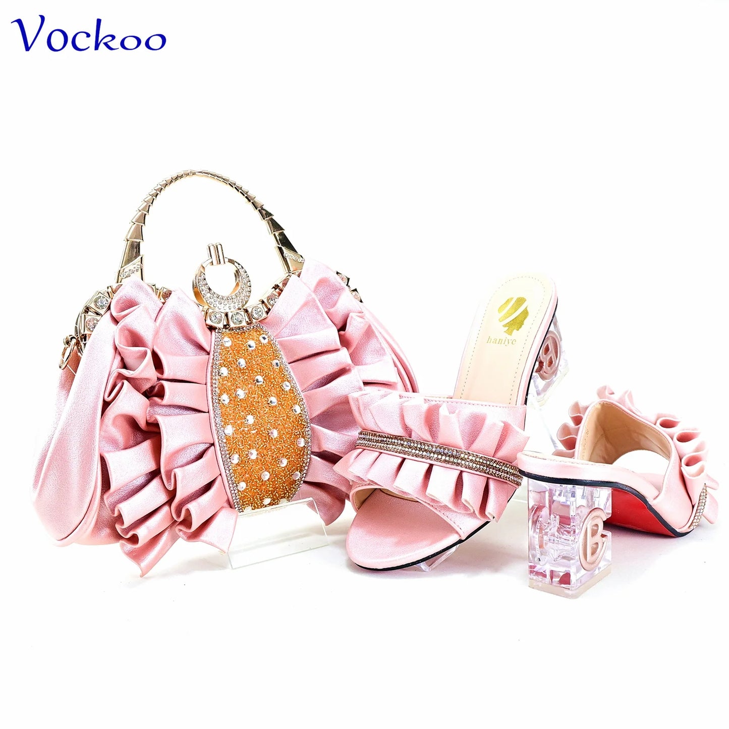 Fashionable New Arrivals Italian Ladies Shoes Matching Bag Set in Pink Color with Appliques 2024 INS Hot Sale Slipper for Dress