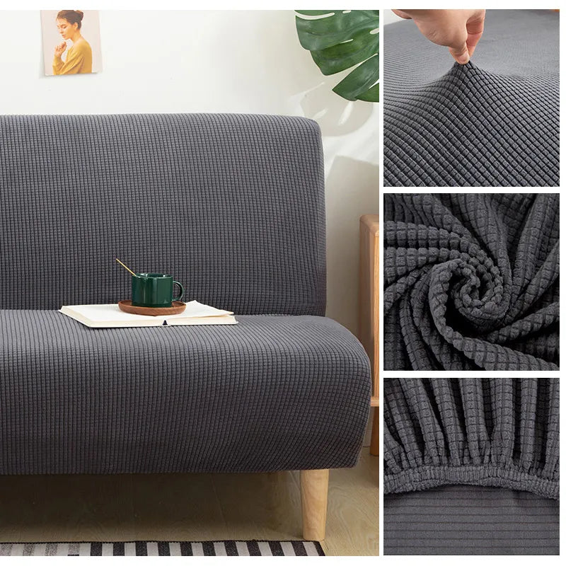 Slip Covers: Polar Fleece Armless Sofa Bed Cover Elastic Without Armrest Sofa Bed Covers Anti-Slip Sofa Slipcover For Living Room Home Hotel