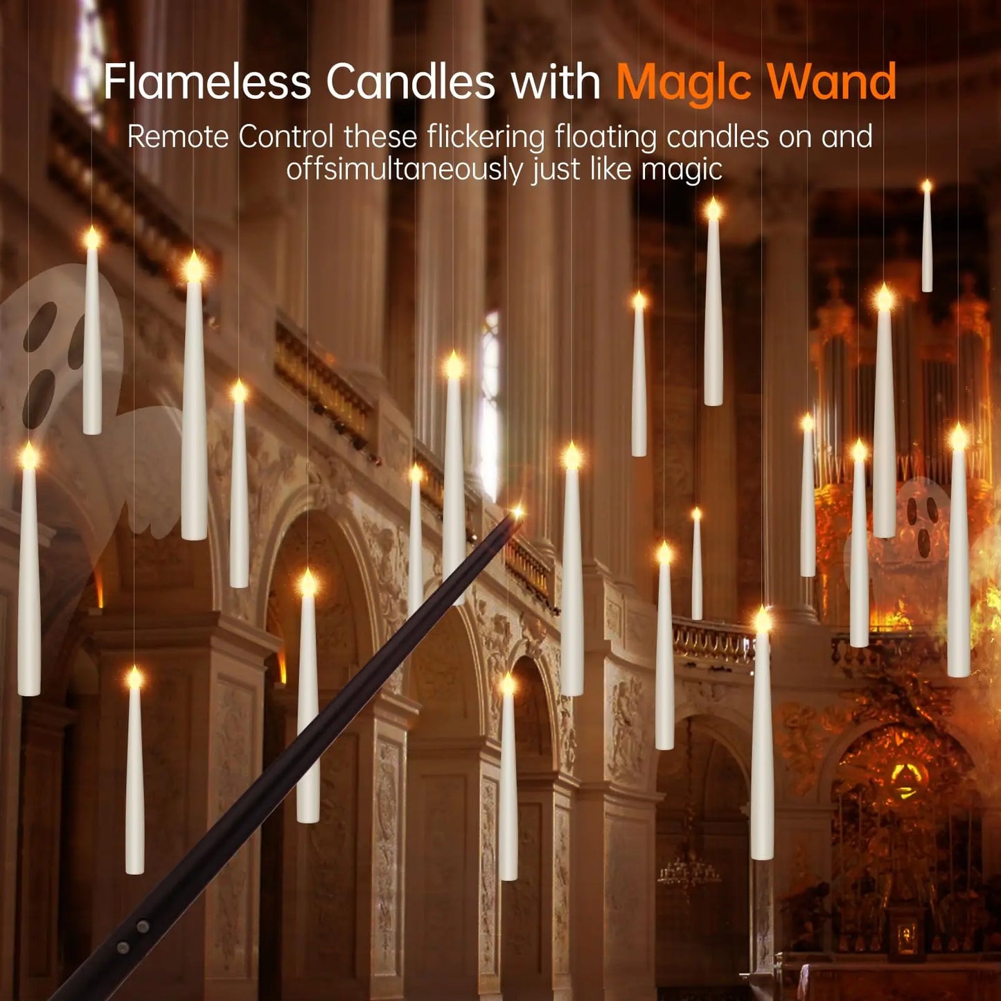 Candles: 10-200Pcs Floating Candles with Magic Wand Flickering Warm Light LED Flameless Candle Taper Candles for Christmas/Wedding/Party