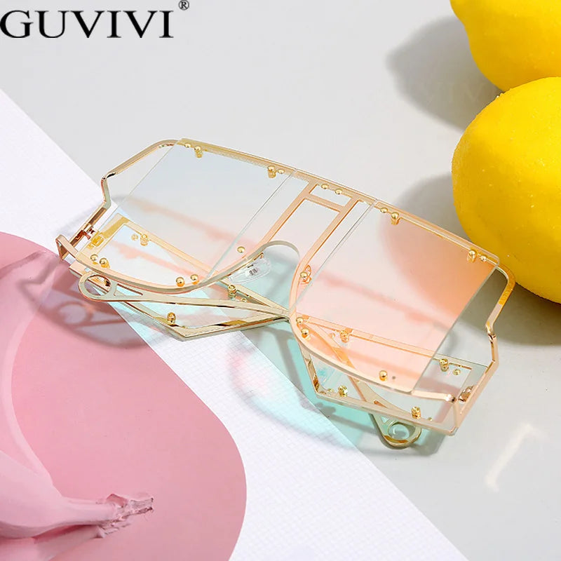 Oversize Rivet Sunglasses Steampunk Women Men Vintage Goggles Eyeglasses Luxury Retro Square Eyewear Sun Glasses UV400 Shades