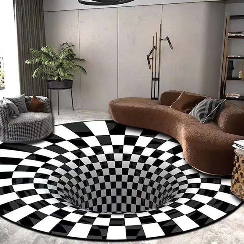 RUG-VORTEX (Large Swirl): Geometric Antiskid Living Floor Rug Room Decor Home Rugs Nordic Modern Black Hole Round Area Rugs 3d Vortex Illusion Back Carpet