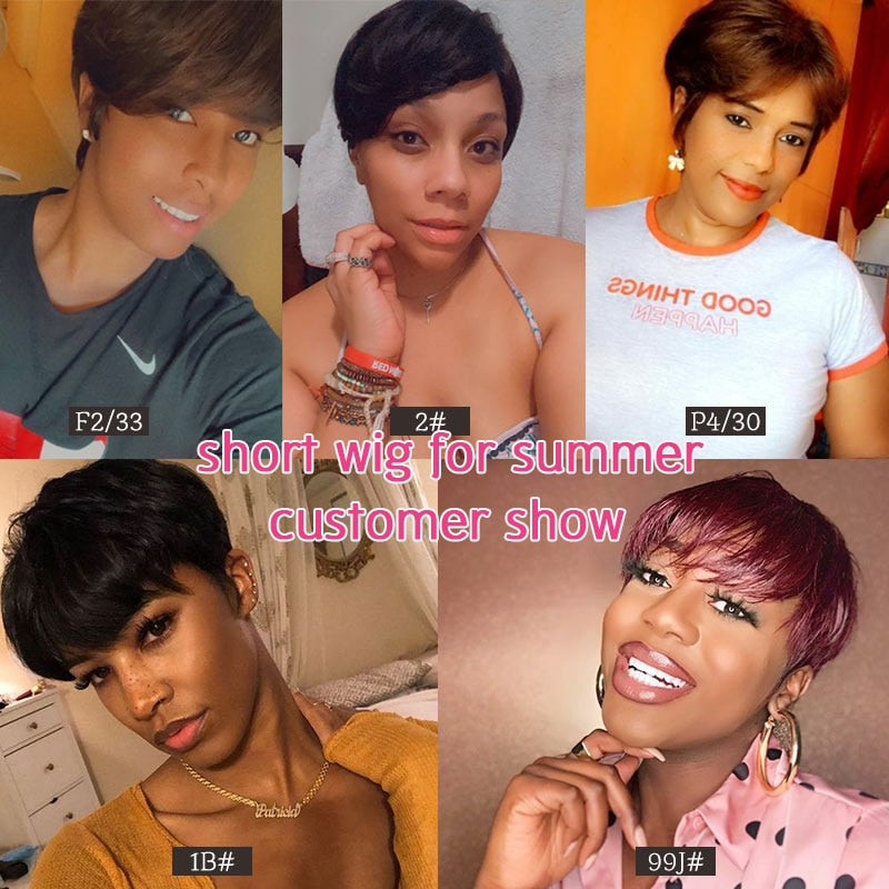 Short Human Hair Wigs Pixie Cut Straight Remy Brazilian Hair