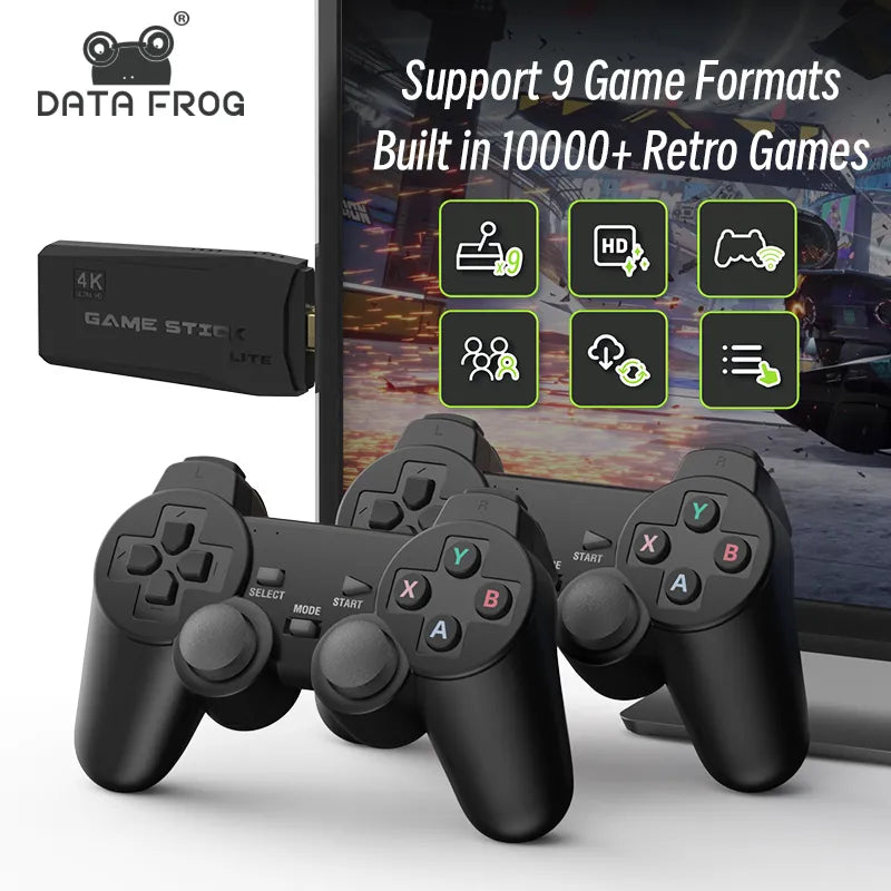 DATA FROG 4K HD Video Game Console 2.4G Double Wireless Controller For PS1/FC/GBA Retro TV Dendy Game Console 10000 Games Stick